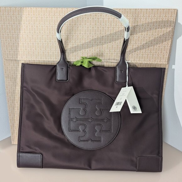 Tory Burch NWT LARGE Ella Tote Bag Burgundy TEMPRANILLO - Picture 10 of 13